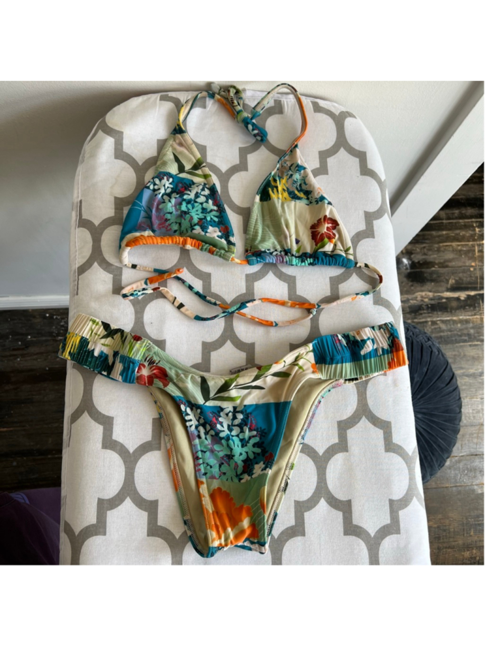 Lenny Floral Patchwork Bikini L Blue Orange